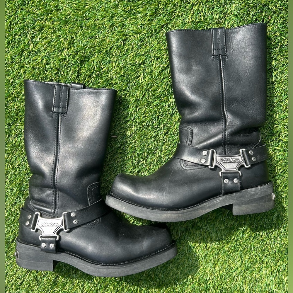 Harley Davidson Mega Harness Black Leather Motorcycle Riding Boots Men’s 11 wide - Picture 2 of 13